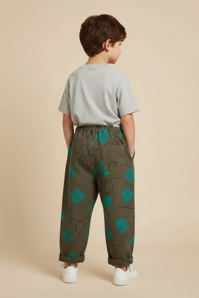 Pantalon Parachute Kaki Imprimé Cœurs Décontracté Garçon - Coton - vue 2