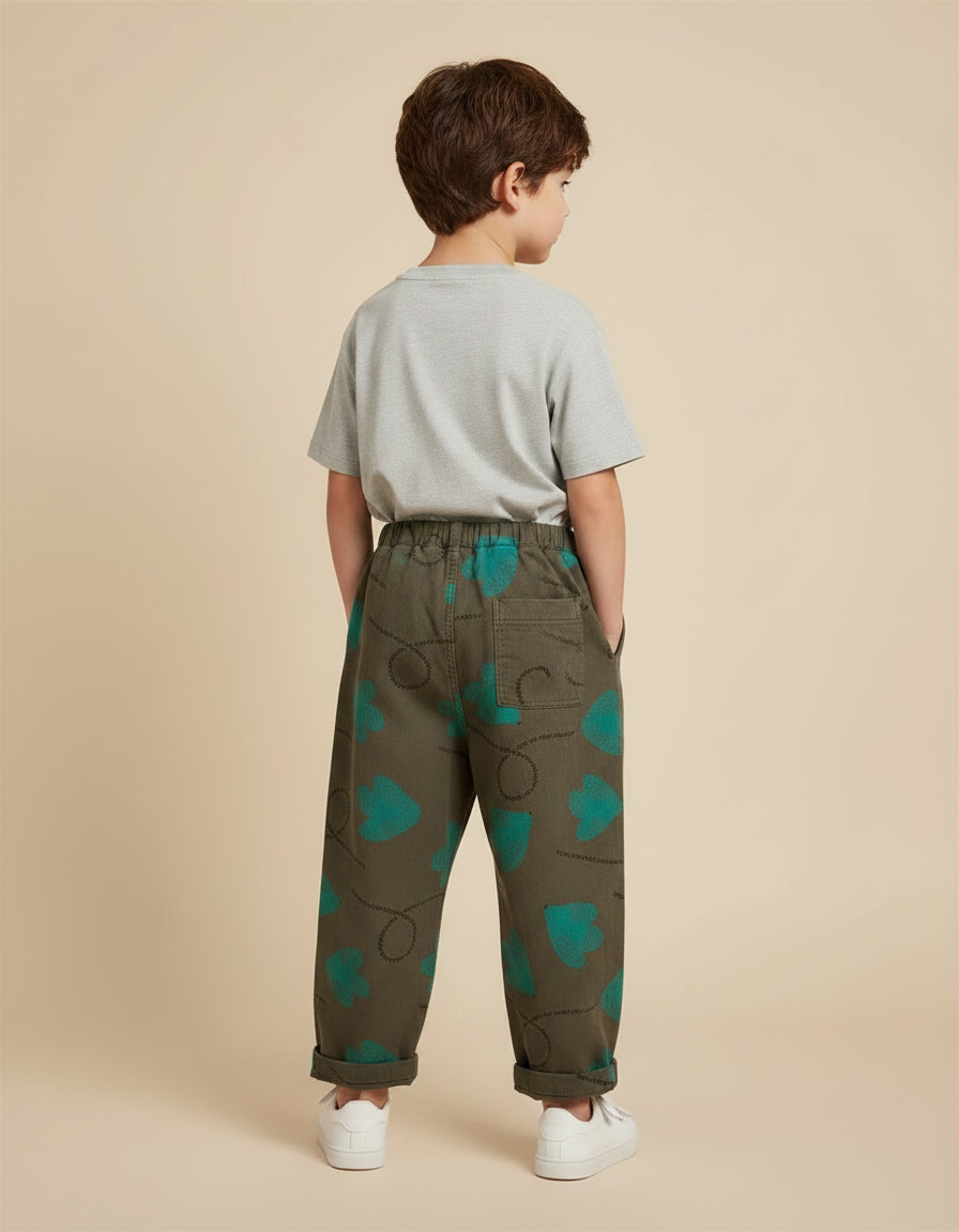 Pantalon Parachute Kaki Imprimé Cœurs Décontracté Garçon - Coton - vue 2