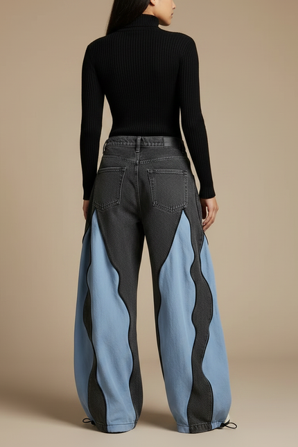 Pantalon Parachute Gris Bleu Ample Ondulé Y2K - Multicolore Jean - vue 2