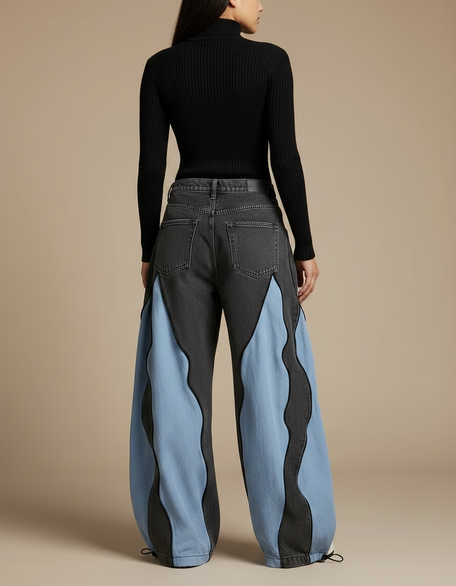 Pantalon Parachute Gris Bleu Ample Ondulé Y2K - Multicolore Jean - vue 2