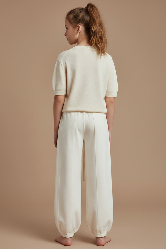 Pantalon Parachute Crème Ample Décontracté Enfant - Beige Molleton - vue 2