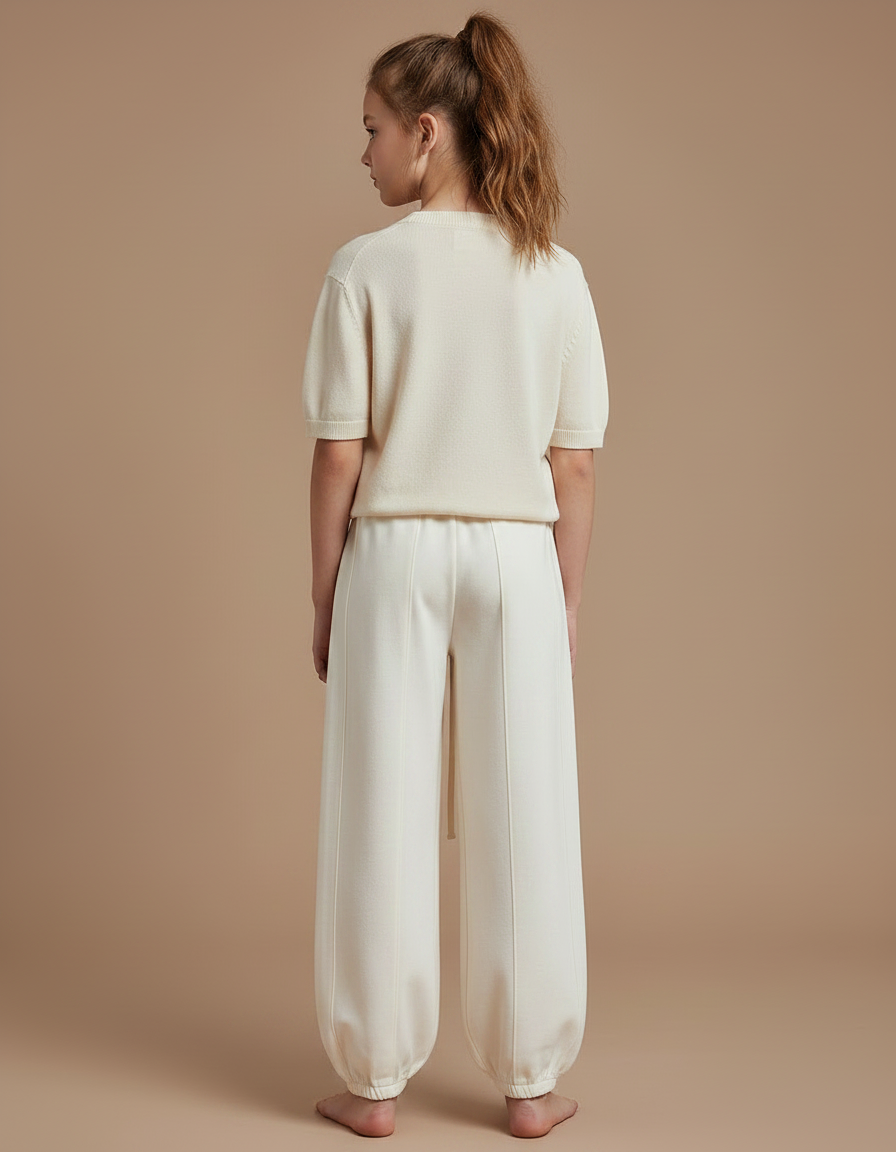 Pantalon Parachute Crème Ample Décontracté Enfant - Beige Molleton - vue 2