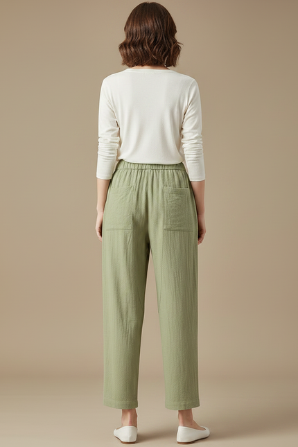 Pantalon Parachute Vert Coton Ample Droit Décontracté Femme - vue 2