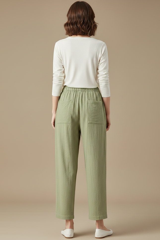 Pantalon Parachute Vert Coton Ample Droit Décontracté Femme - vue 2