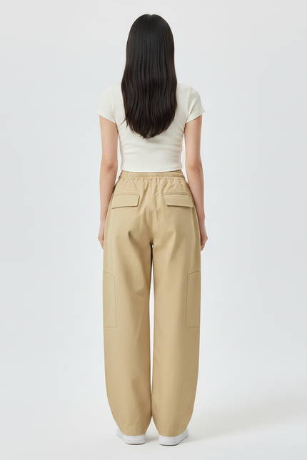 Pantalon Parachute Beige Cargo Ample Cordon Décontracté - Toile - vue 2