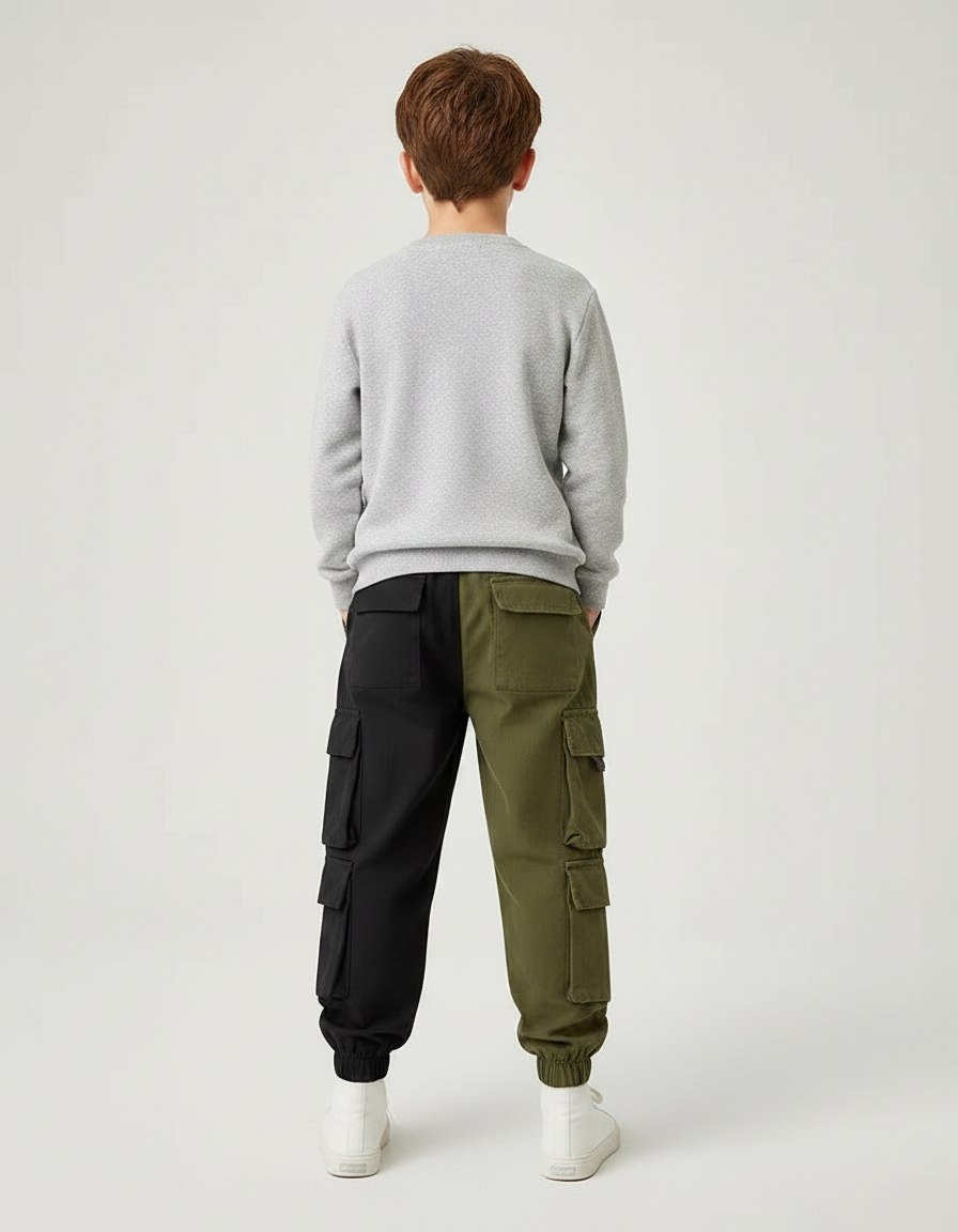 Pantalon Parachute Bicolore Cargo Ample Enfant Coton - Multicolore Toile - vue 2
