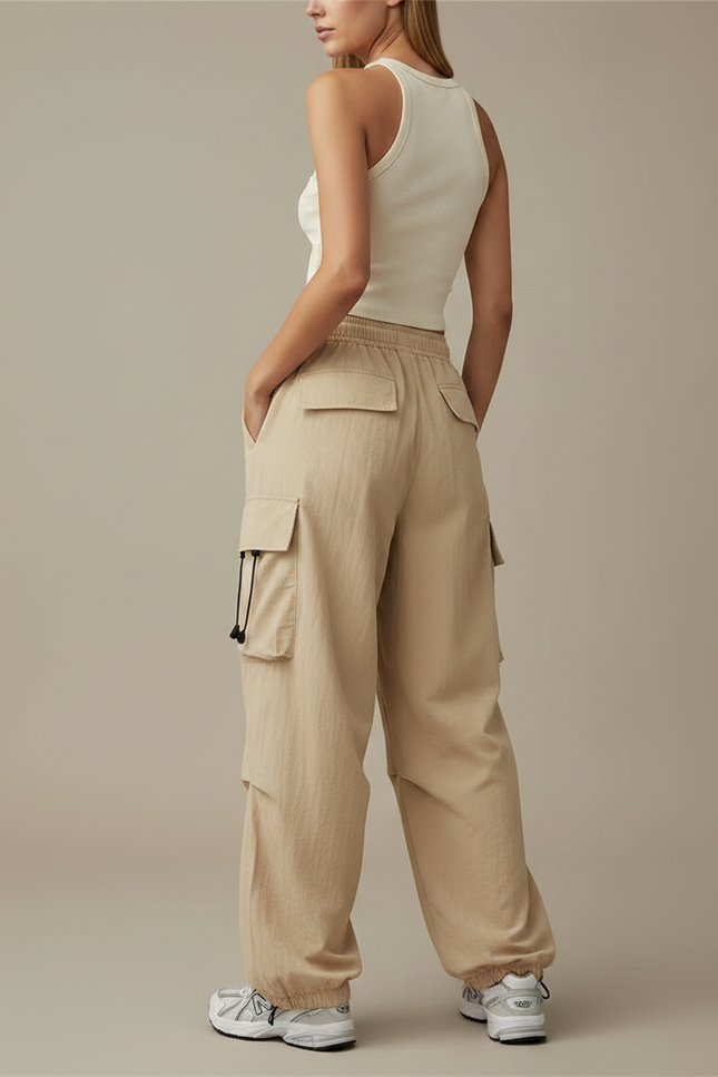 Pantalon Parachute Femme Beige Cargo - Polyester - vue 2