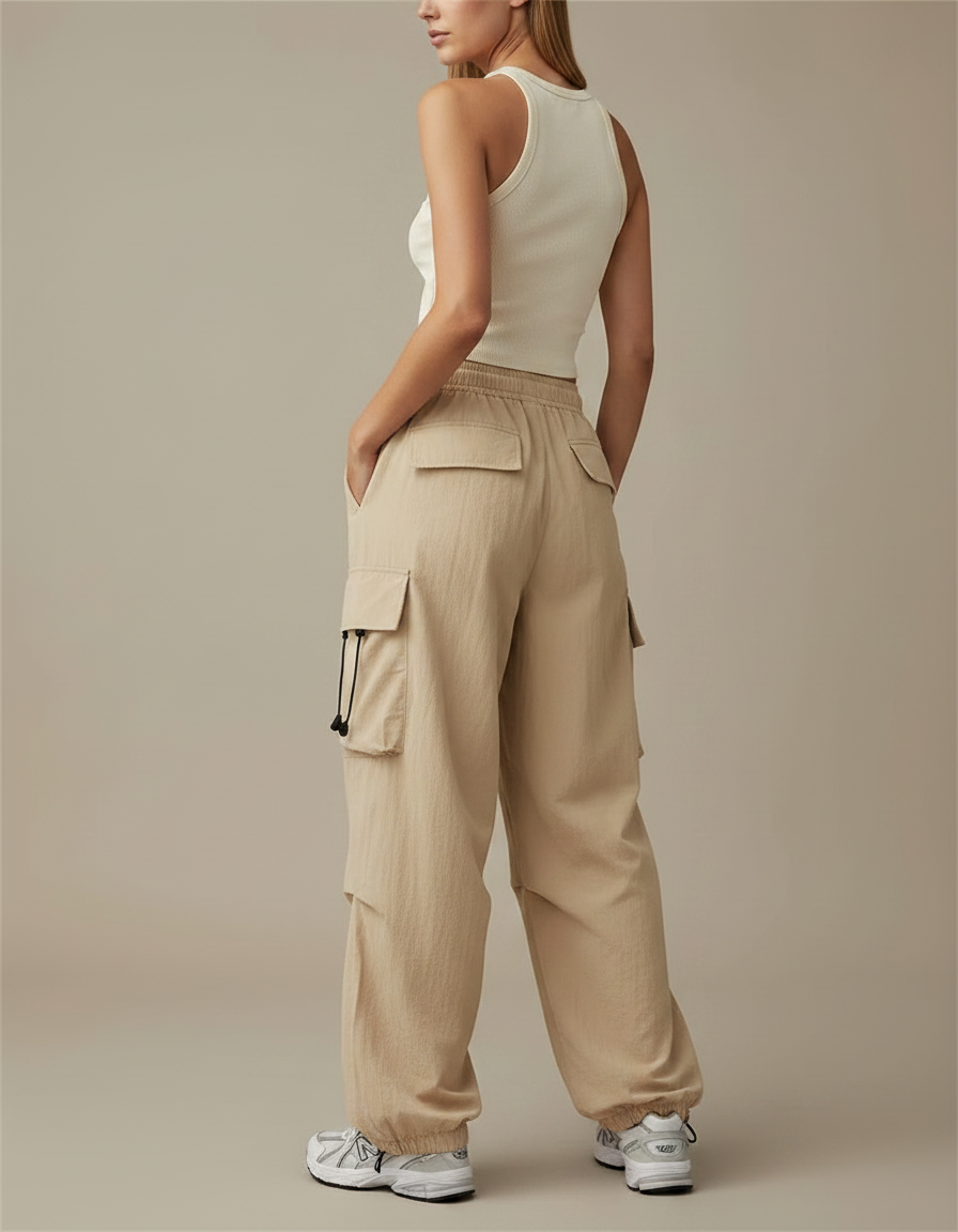 Pantalon Parachute Femme Beige Cargo - Polyester - vue 2