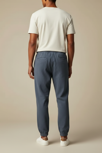 Pantalon Parachute Gris Coton Lin Ample Homme Décontracté - vue 2