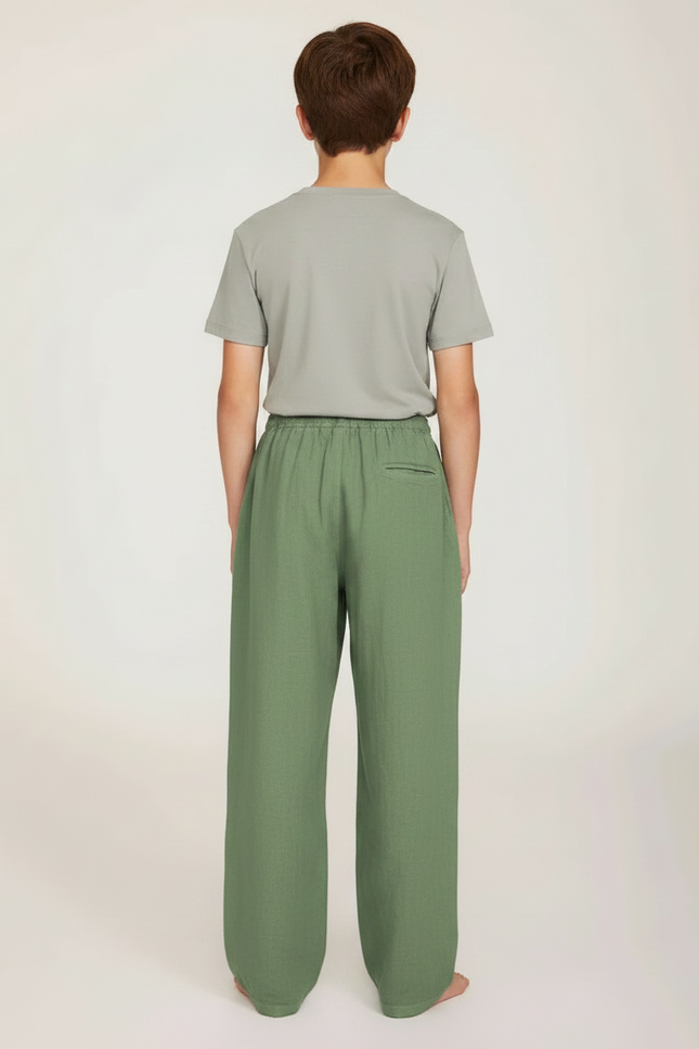 Pantalon Parachute Lin Vert Ample Décontracté Garçon - vue 2
