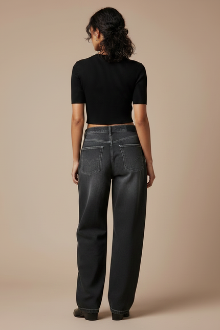 Pantalon Parachute Gris Délavé Ample Streetwear Femme - Jean - vue 2
