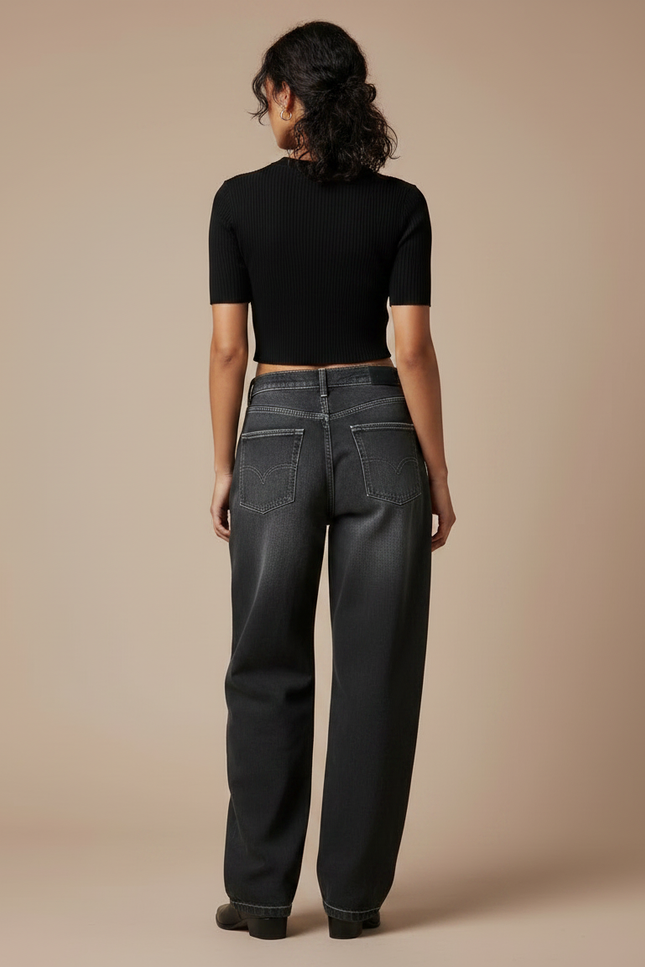 Pantalon Parachute Gris Délavé Ample Streetwear Femme - Jean - vue 2