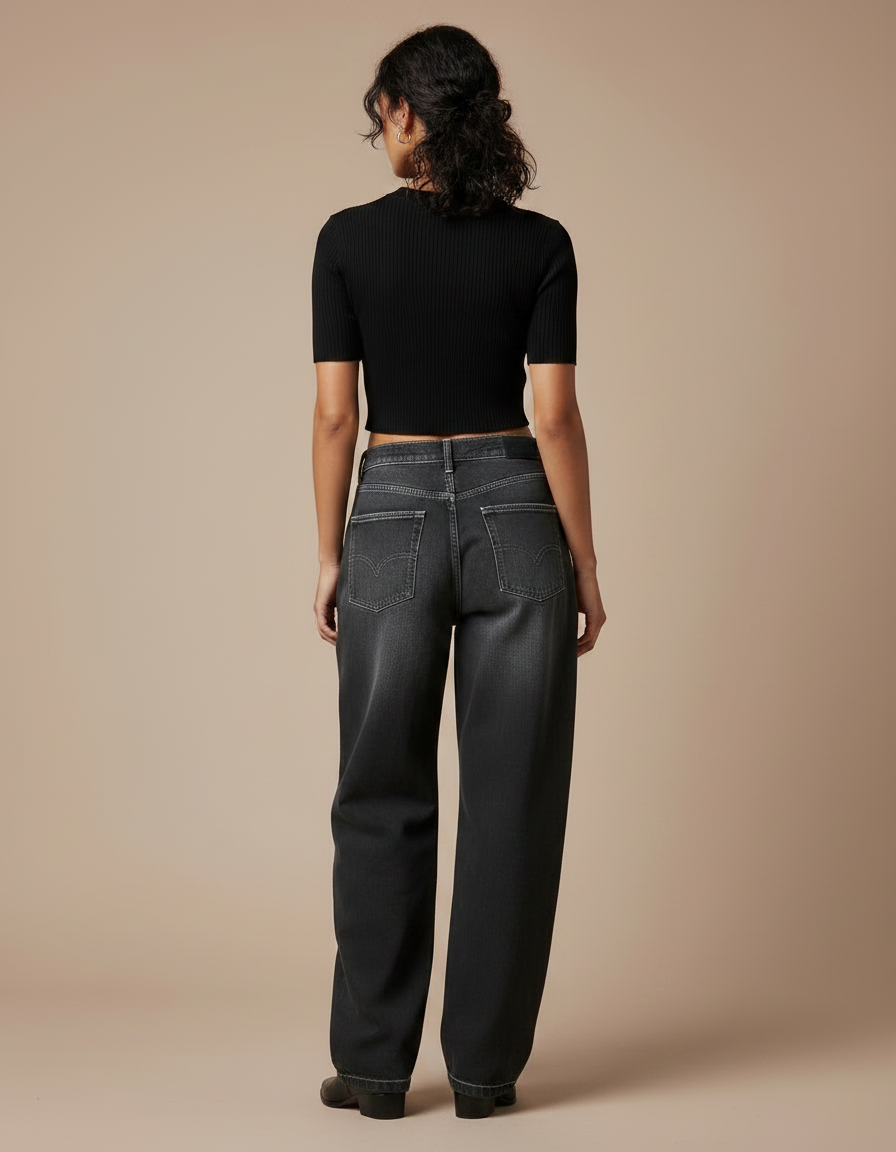 Pantalon Parachute Gris Délavé Ample Streetwear Femme - Jean - vue 2