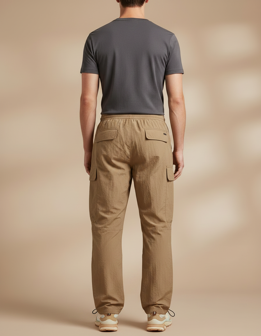 Pantalon Parachute Kaki Cargo Léger Cordon Homme - Polyester - vue 2
