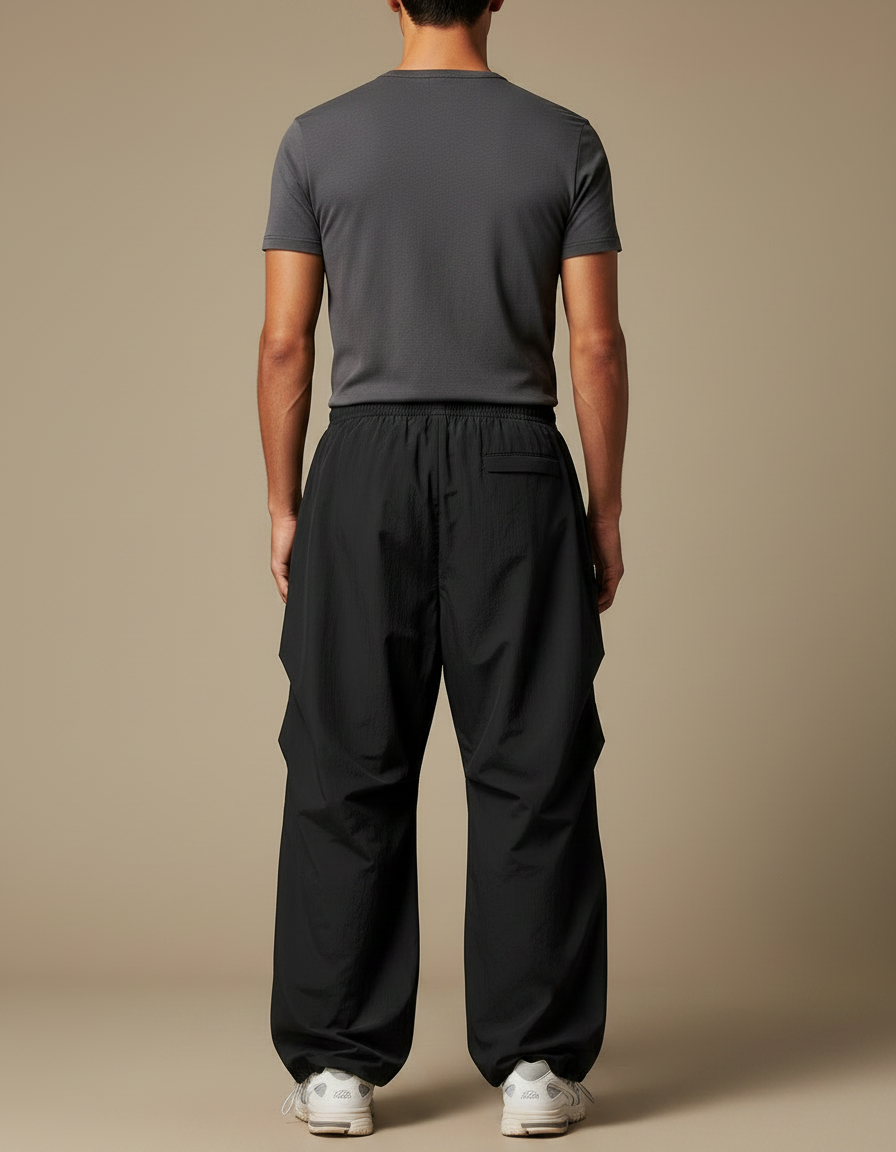 Pantalon Parachute Noir Ample Nylon Respirant Homme - Polyester - vue 2