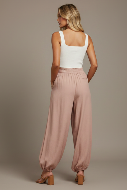 Pantalon Parachute Rose Pêche Fluide Ample Décontracté - Viscose - vue 2