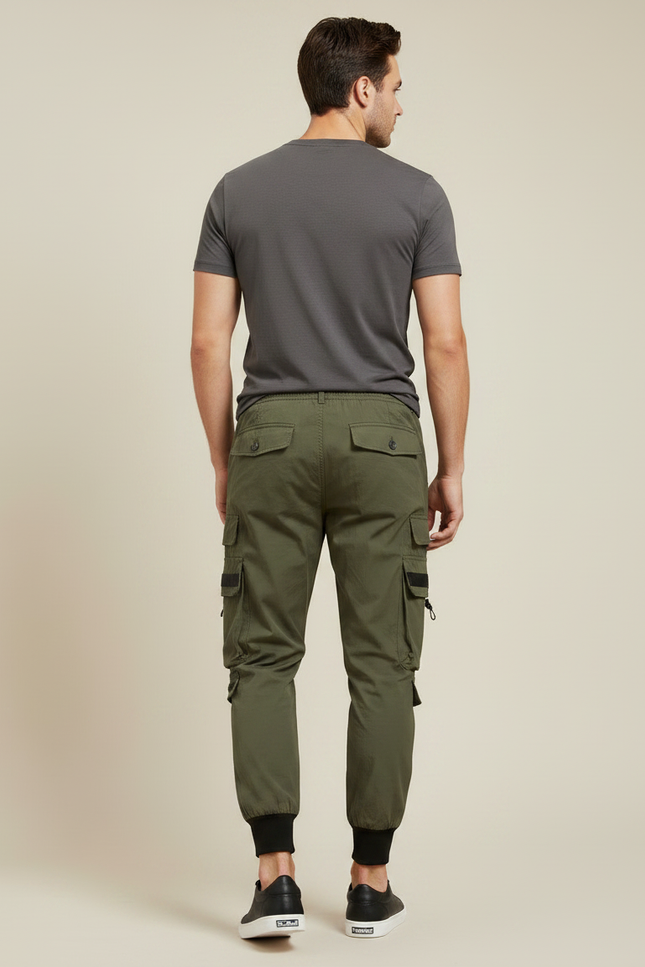 Pantalon Parachute Vert Kaki Cargo Imprimé Jogger Homme - Polyester - vue 2
