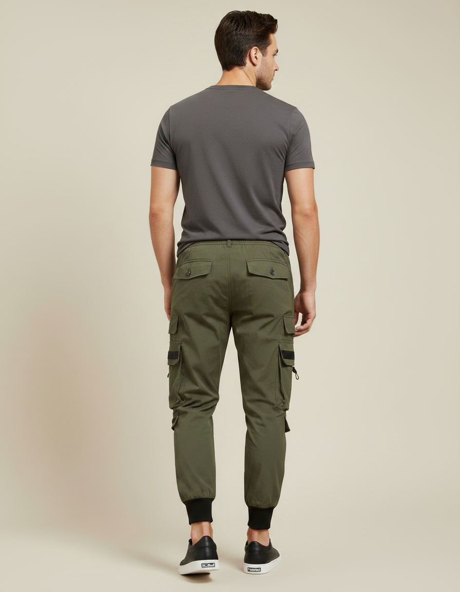 Pantalon Parachute Vert Kaki Cargo Imprimé Jogger Homme - Polyester - vue 2