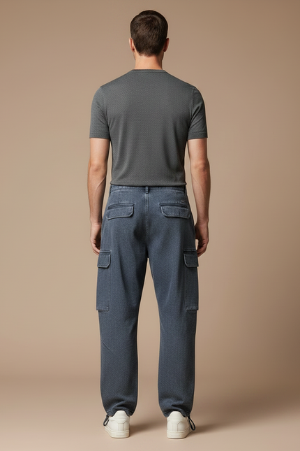 Pantalon Parachute Denim Cargo Ample Homme Décontracté - Bleu Jean - vue 2