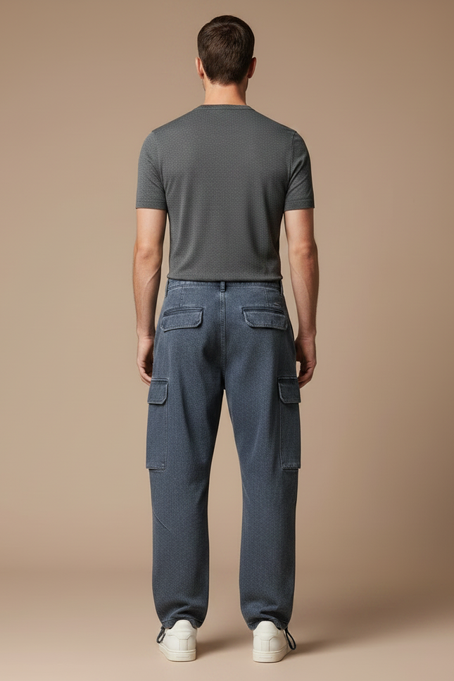 Pantalon Parachute Denim Cargo Ample Homme Décontracté - Bleu Jean - vue 2
