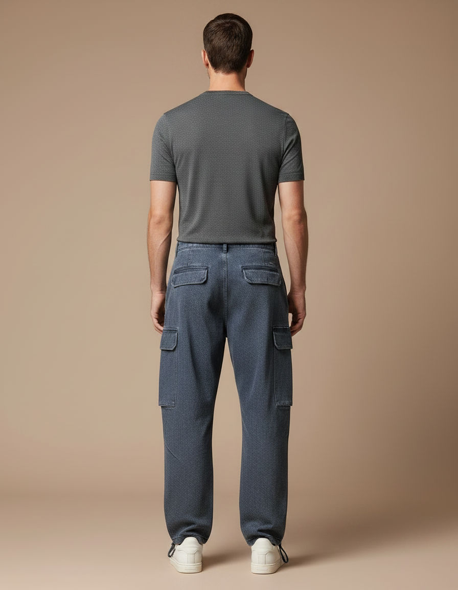 Pantalon Parachute Denim Cargo Ample Homme Décontracté - Bleu Jean - vue 2