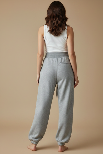 Pantalon Parachute Gris Ample Drapé Molletonné Femme - vue 2