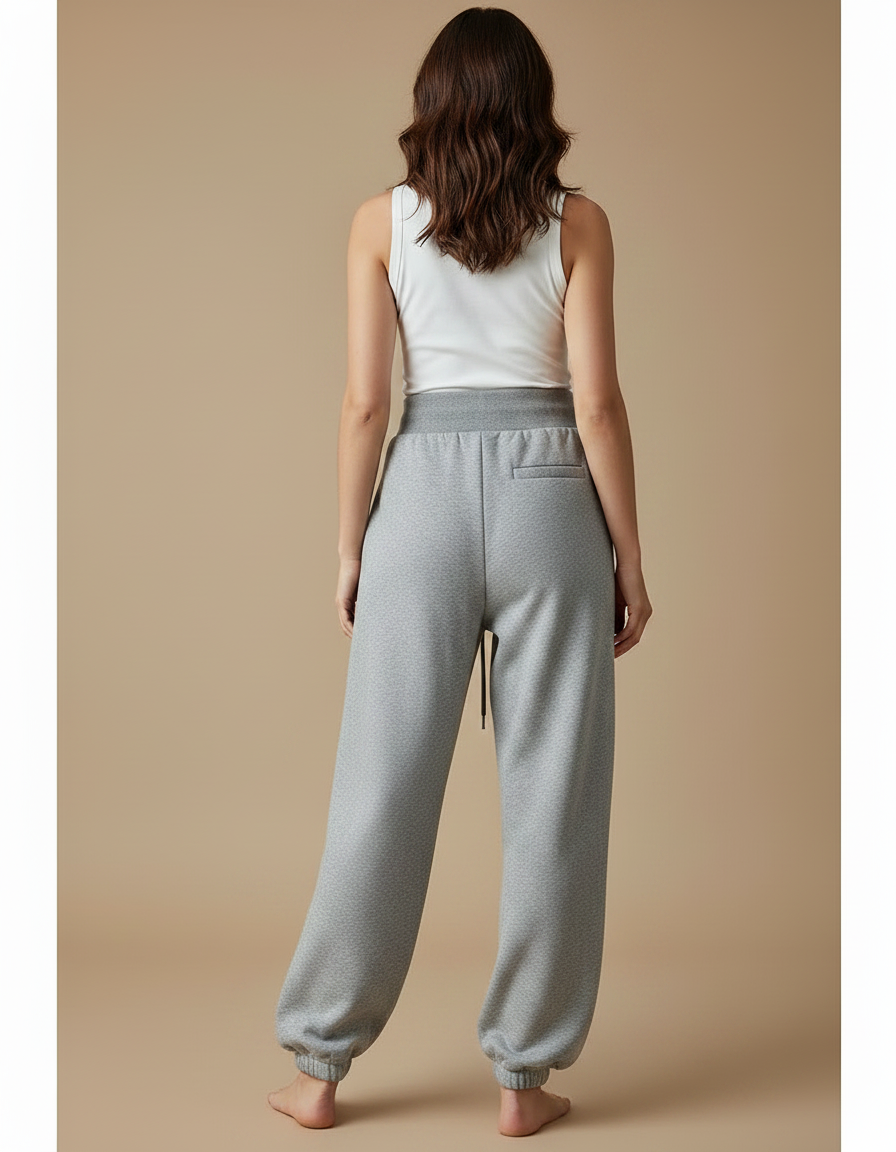 Pantalon Parachute Gris Ample Drapé Molletonné Femme - vue 2