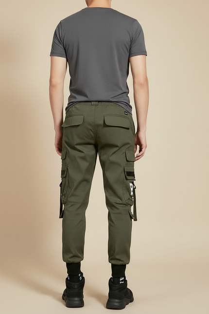 Pantalon Parachute Kaki Cargo Imprimé Cordon Jogger Streetwear - Polyester - vue 2