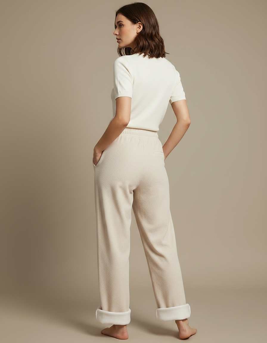 Pantalon Parachute Beige Côtelé Ample Doublé Polaire - Cordé - vue 2