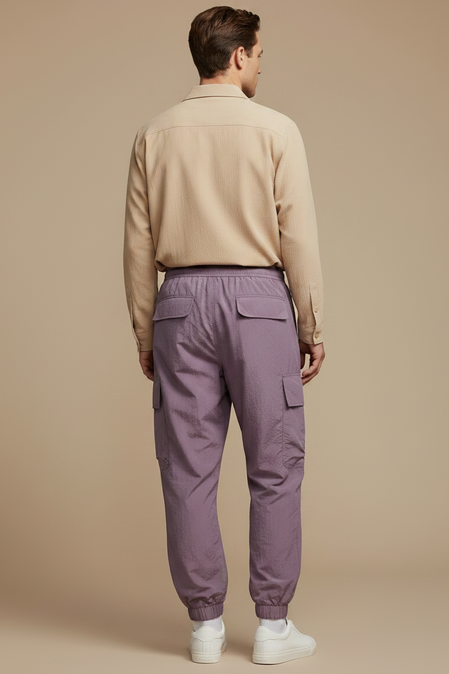 Pantalon Parachute Lilas Cargo Ample Homme - Violet Polyester - vue 2