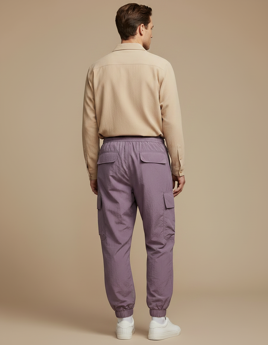 Pantalon Parachute Lilas Cargo Ample Homme - Violet Polyester - vue 2
