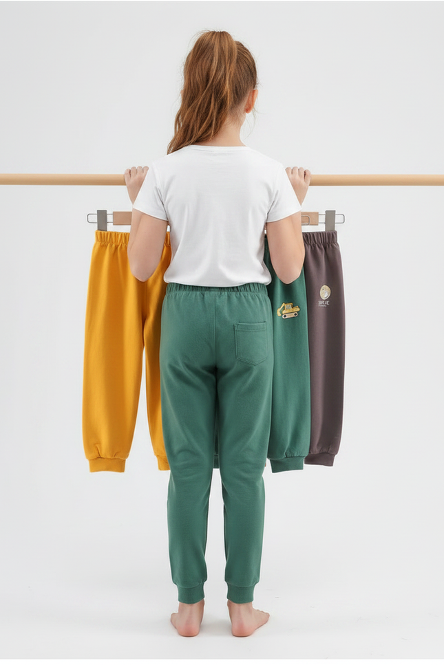 Pantalon Parachute Coton Ample Enfant Sportif Imprimé Mignon - Vert Molleton - vue 2