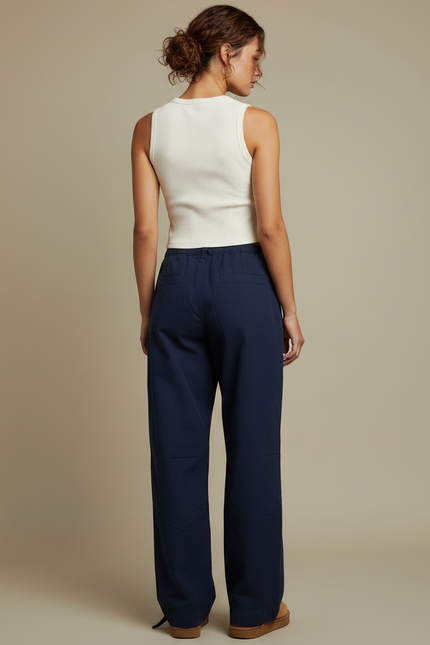 Pantalon Parachute Bleu Marine Fluide Ample Décontracté - Coton - vue 2