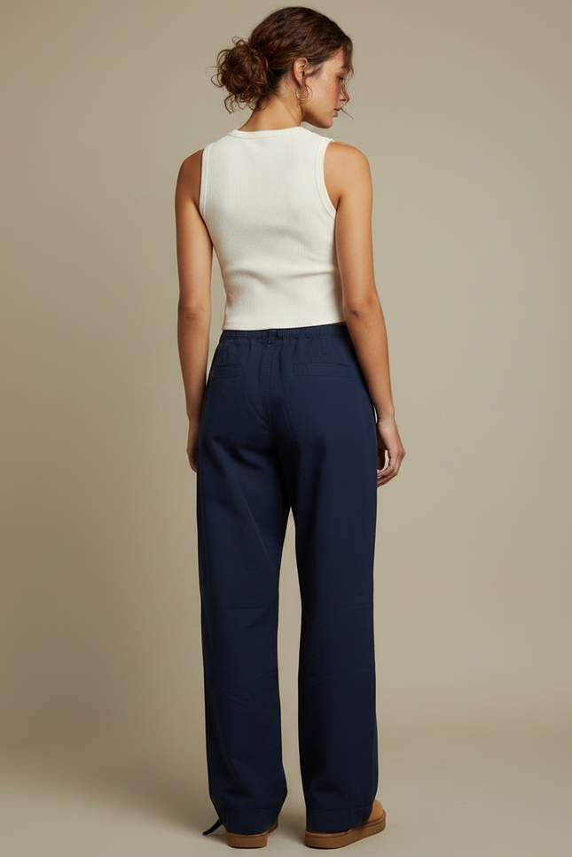 Pantalon Parachute Bleu Marine Fluide Ample Décontracté - Coton - vue 2