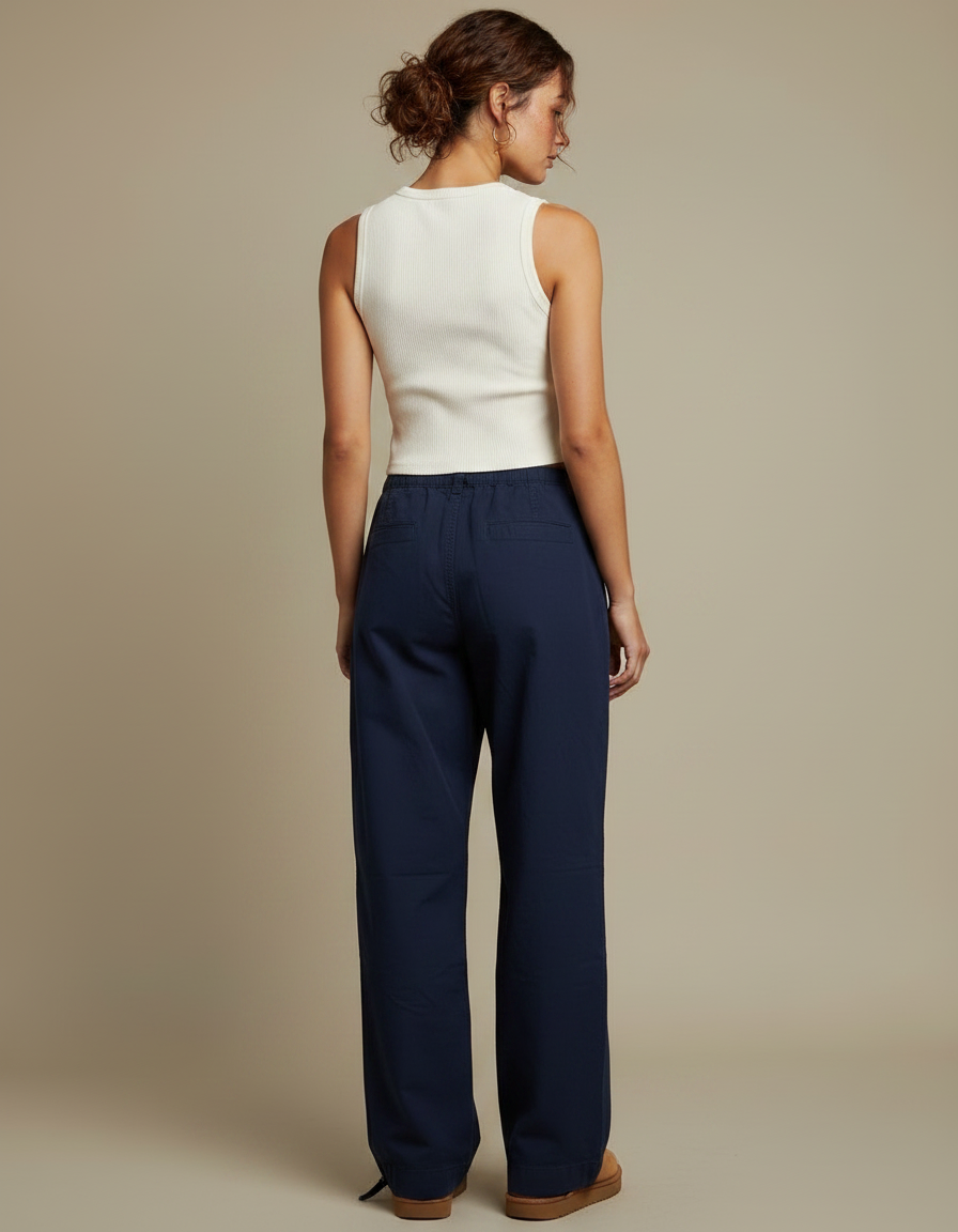 Pantalon Parachute Bleu Marine Fluide Ample Décontracté - Coton - vue 2