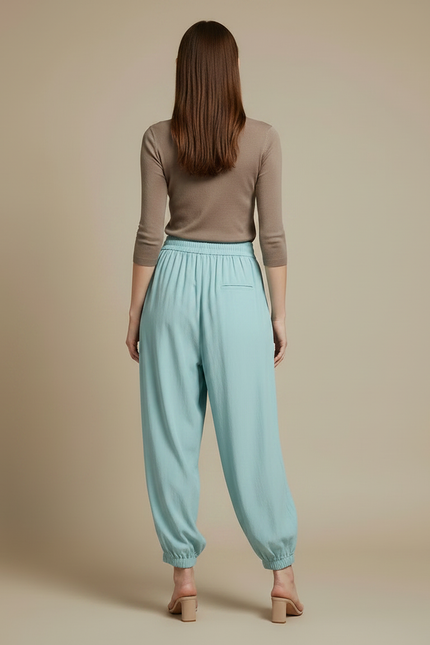 Pantalon Parachute Bleu Ciel Fluide Ample Cordon Décontracté - Viscose - vue 2