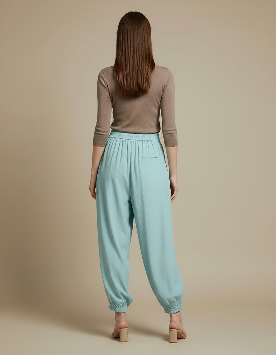 Pantalon Parachute Bleu Ciel Fluide Ample Cordon Décontracté - Viscose - vue 2