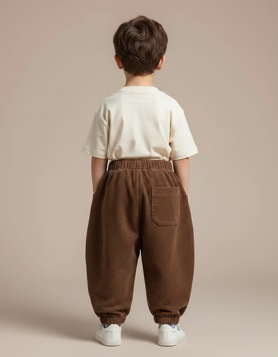 Pantalon Parachute Marron Côtelé Ample Décontracté Enfant - Cordé - vue 2