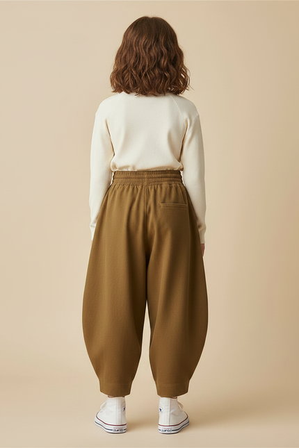 Pantalon Parachute Marron Ample Coton Enfant - Molleton - vue 2