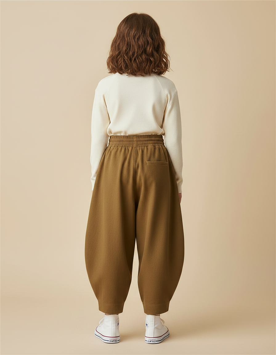 Pantalon Parachute Marron Ample Coton Enfant - Molleton - vue 2