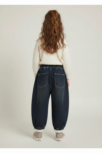 Pantalon Parachute Jean Ample Élastique Fille - Marine - vue 2