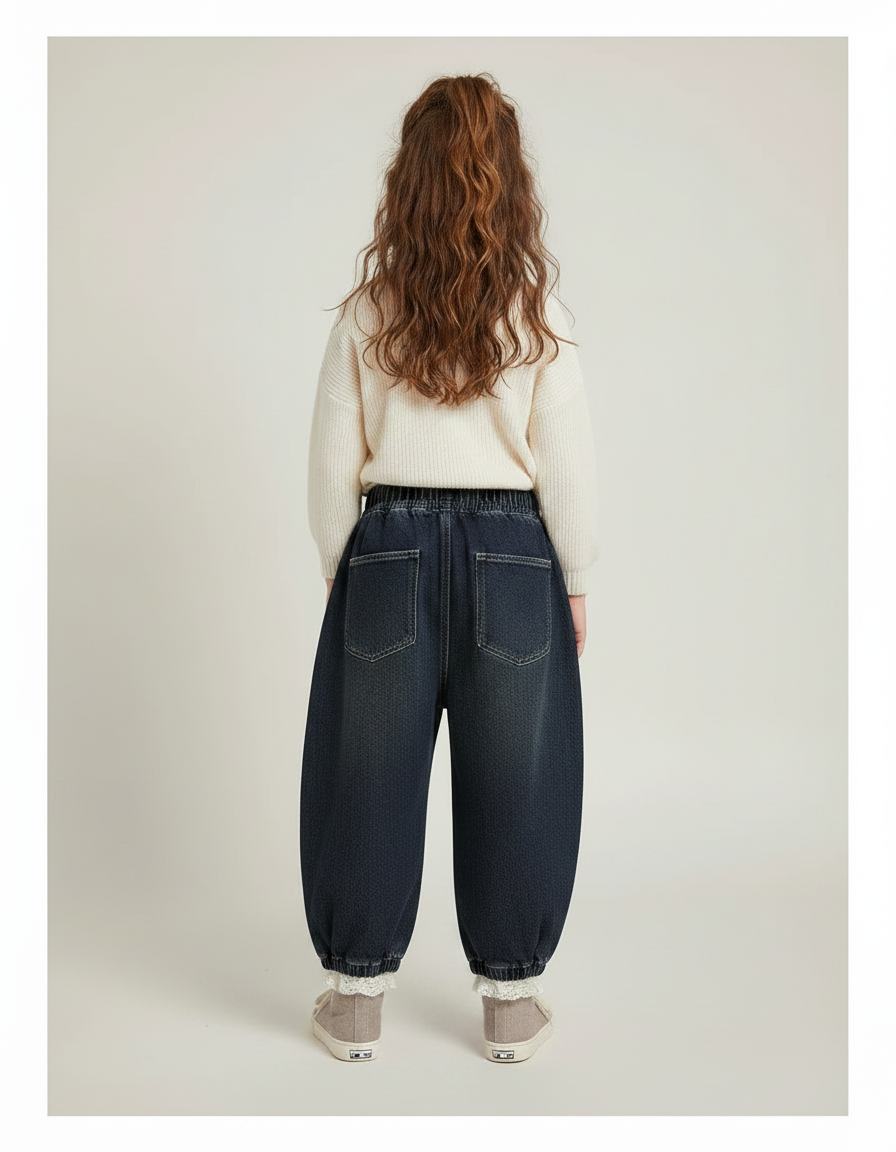 Pantalon Parachute Jean Ample Élastique Fille - Marine - vue 2