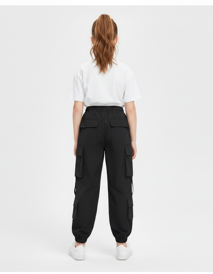 Pantalon Parachute Noir Cargo Ample Coton Femme - Polyester - vue 2