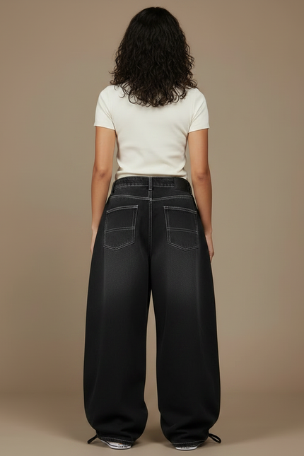 Pantalon Parachute Femme Noir Baggy Toile - Jean - vue 2