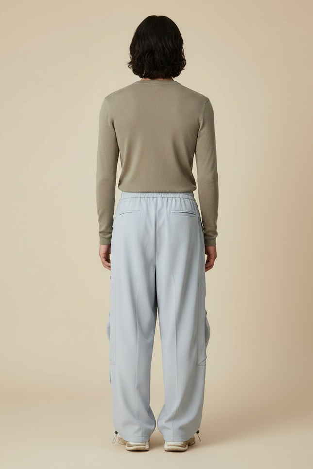 Pantalon Parachute Bleu Ciel Ample Léger Cargo - Polyester - vue 2