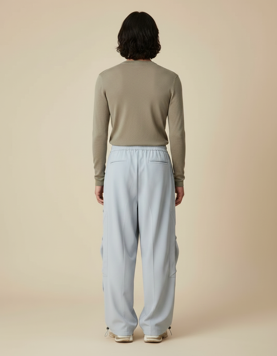 Pantalon Parachute Bleu Ciel Ample Léger Cargo - Polyester - vue 2