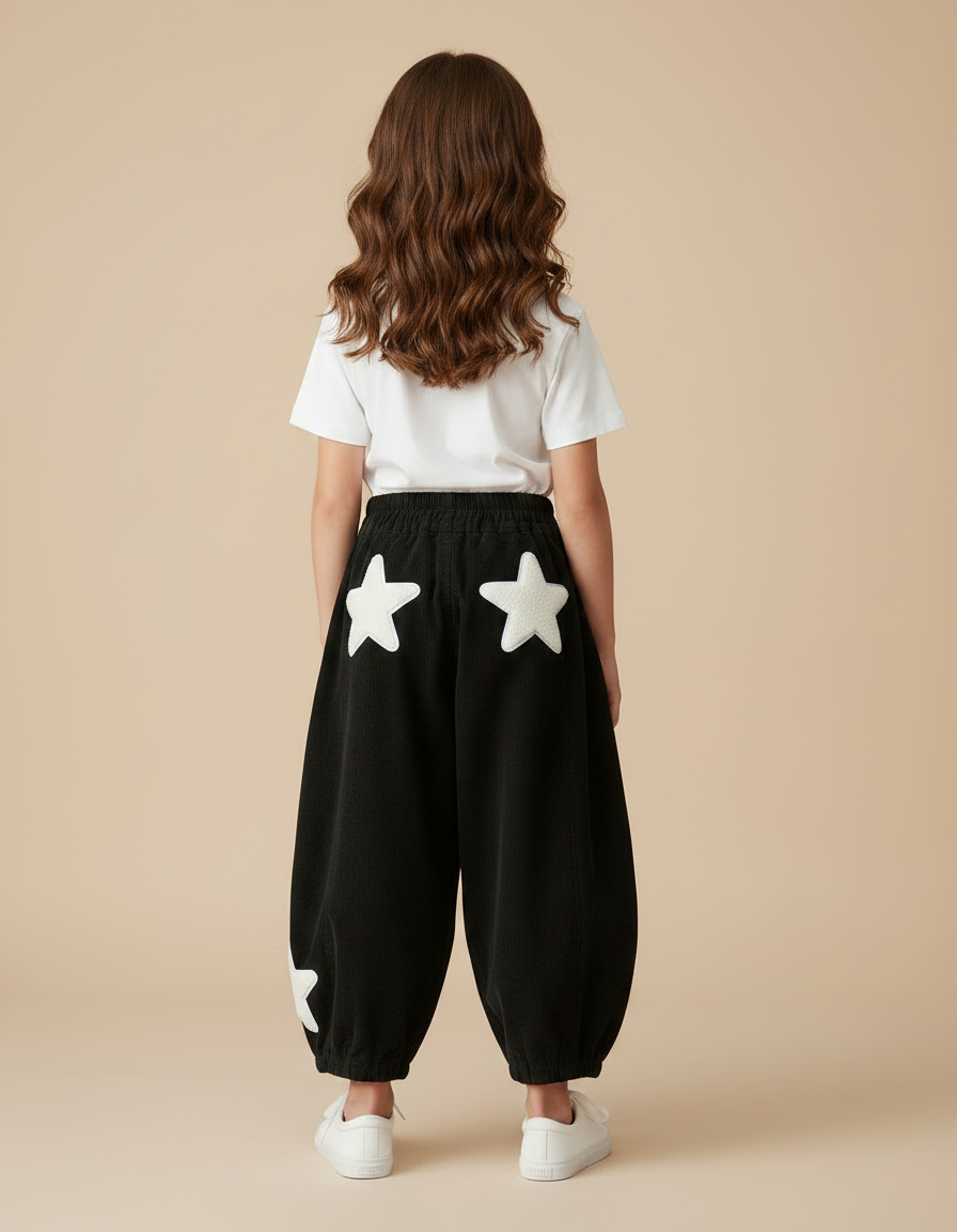 Pantalon Parachute Noir Ample Étoiles Hiver Enfant - Cordé - vue 2