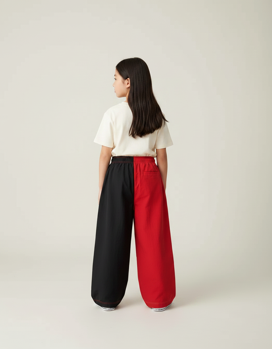 Pantalon Parachute Bicolore Noir Rouge Ample Fille - Multicolore Polyester - vue 2