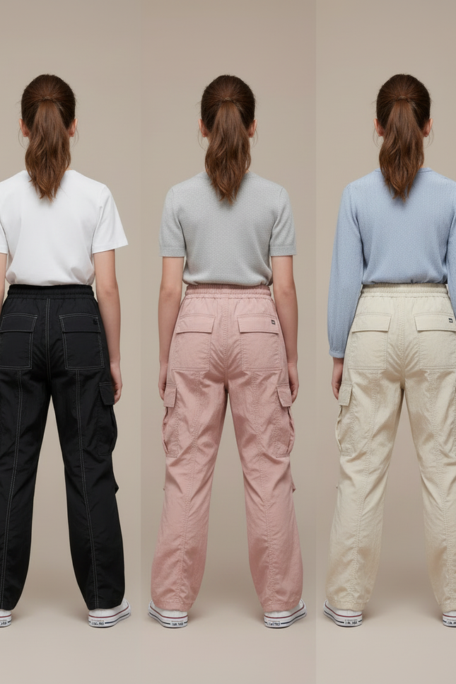 Pantalon Parachute Cargo Ample Décontracté Enfant - Noir Polyester - vue 2