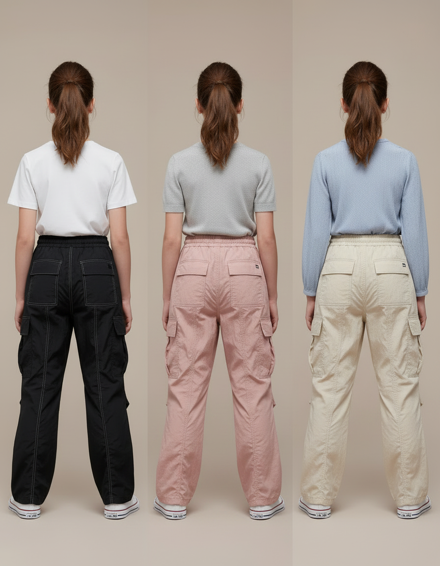 Pantalon Parachute Cargo Ample Décontracté Enfant - Noir Polyester - vue 2